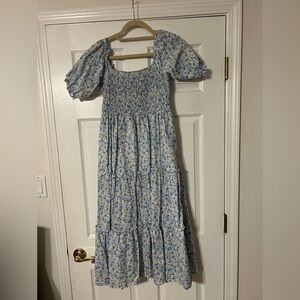 Pink Lily Blue and Cream Floral Dress